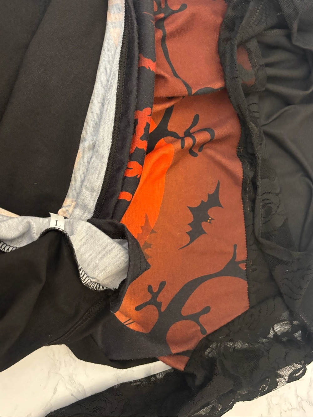 Gothic Lace Embroidered Orange Black Long Sleeve Top Womens L Happy Halloween - Picture 5 of 5